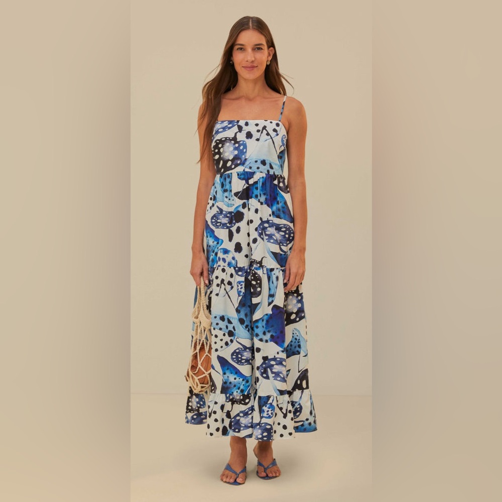 NWT farm rio Off-White Mantas Organic Cotton Maxi Dress small pockets sundress s